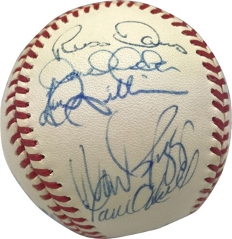 1995 New York Yankees Team Signed OAL Brown Baseball With 18 Signatures Including Rookie Jeter & Rivera (JSA)